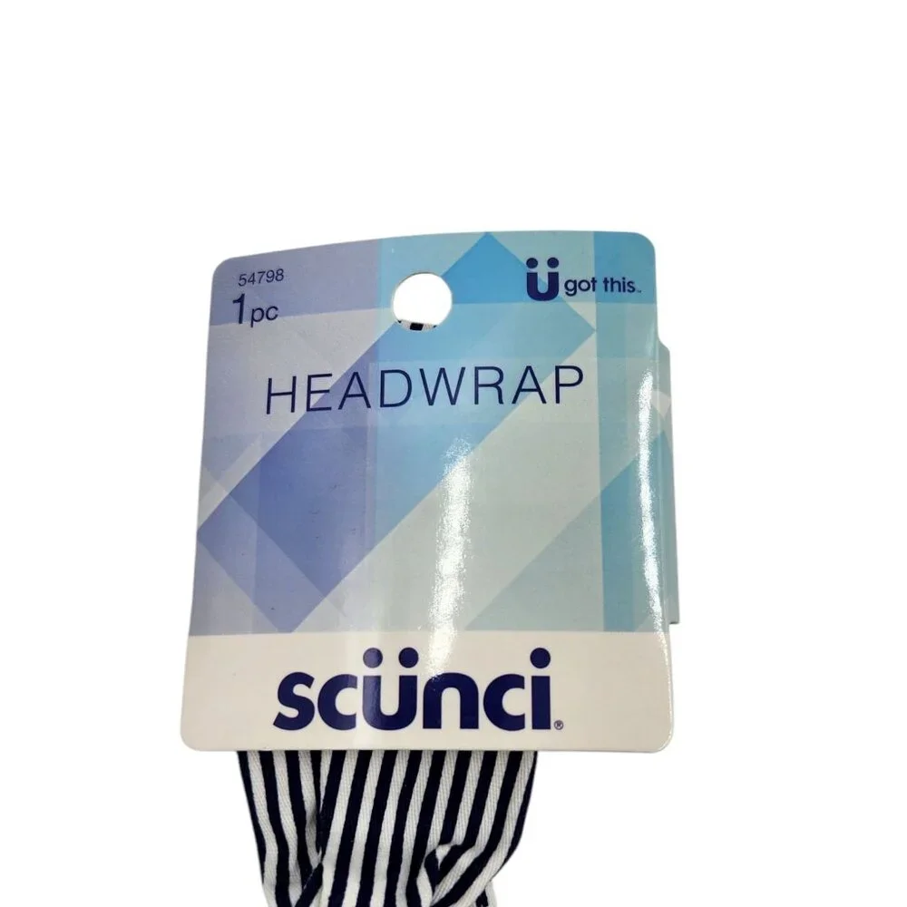 2X‎ Scunci Hair Headwrap White and Navy Blue Stripes 54798 Stretch 1 Pc Each